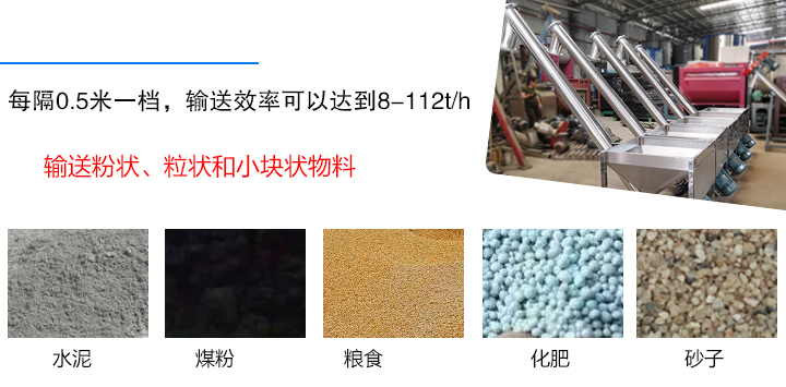 輸送粉狀、粒狀和小塊狀物料，如水泥、煤粉、糧食、化肥、灰渣、砂子等